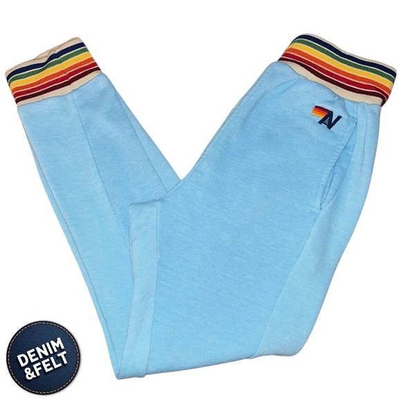 Aviator Nation Women’s Sky Blue Rainbow Rib Sweatpant/Joggers w/ Pockets| EUC🩵🌈 - Picture 7 of 15